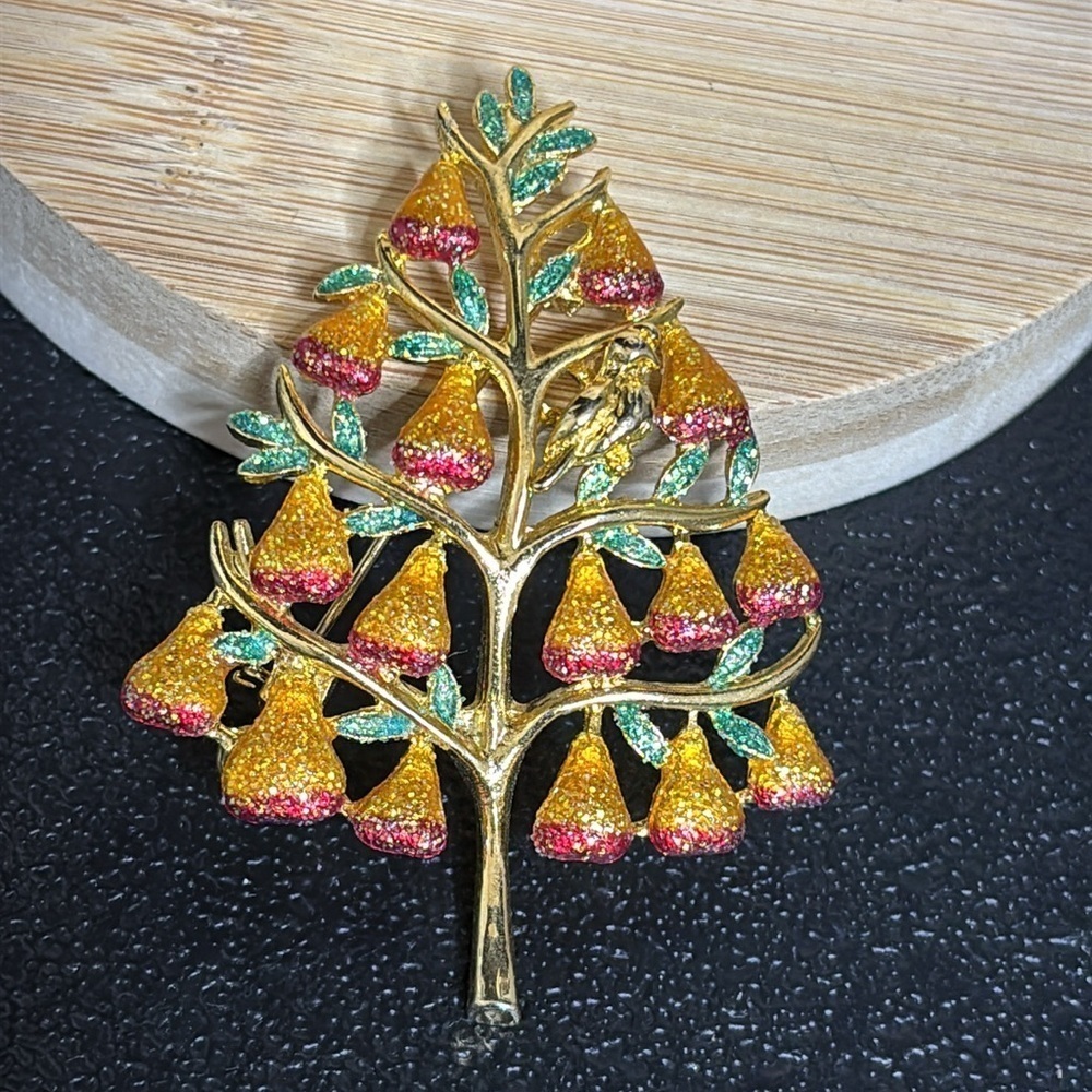 Christopher Radko Partridge in a Pear Tree Bird Shimmer Brooch Signed